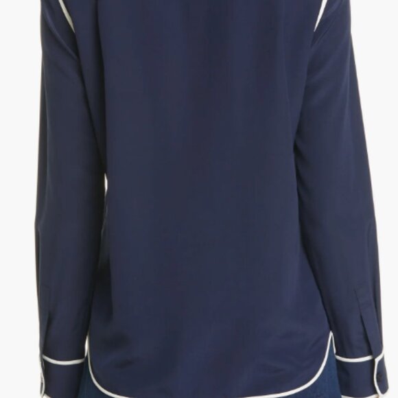 Tory Burch Contrast Binding Silk Shirt sz 12 - Picture 2 of 7